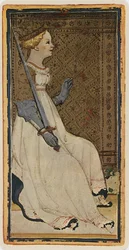 The Queen of Swords, facsimile of a tarot card from the 